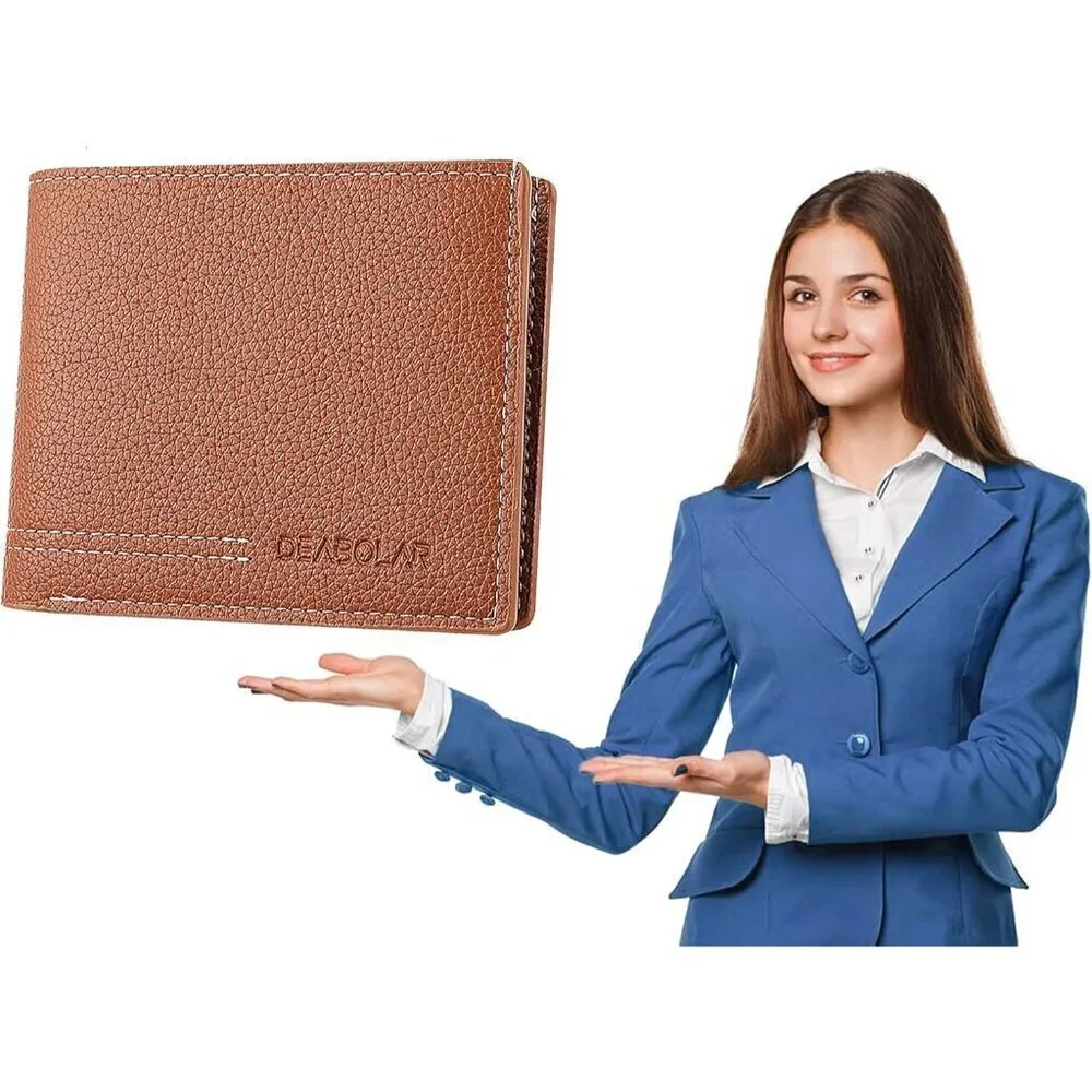 🆕Men Brown PU Material 4 Credit Card Holder ,Money Pocket Clear Window Suitable